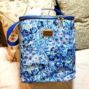 Lilly Pulitzer "High Manetenance" Wine Carrier Cooler Zip Shoulder Strap Gold